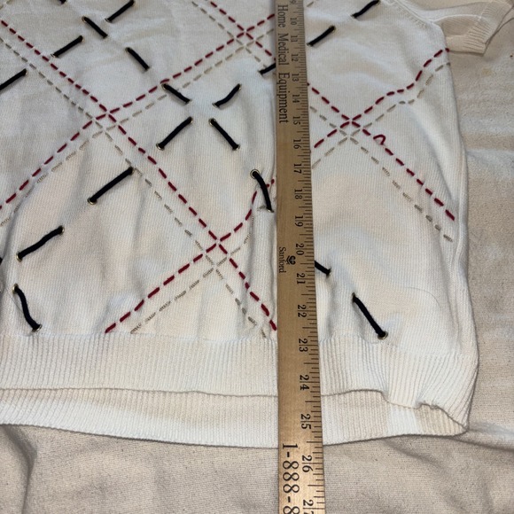 Alfred Dunner Short Sleeve‎ Knit Sweater White Red Blue Embroidery Nautical SzL - Picture 7 of 7